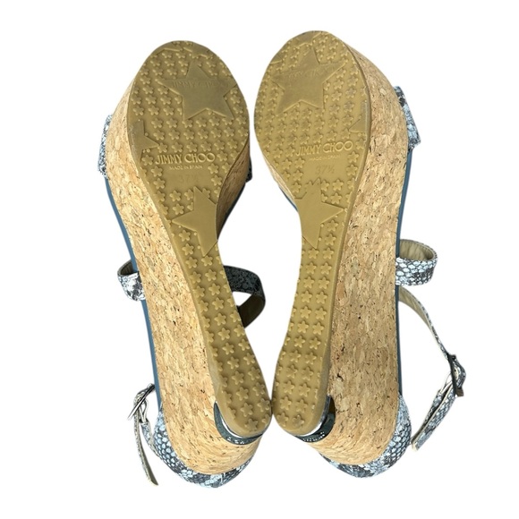 Jimmy Choo Portia Snake Embossed Cork Wedge Sandals Platform Designer Size 37.5 - Picture 6 of 7